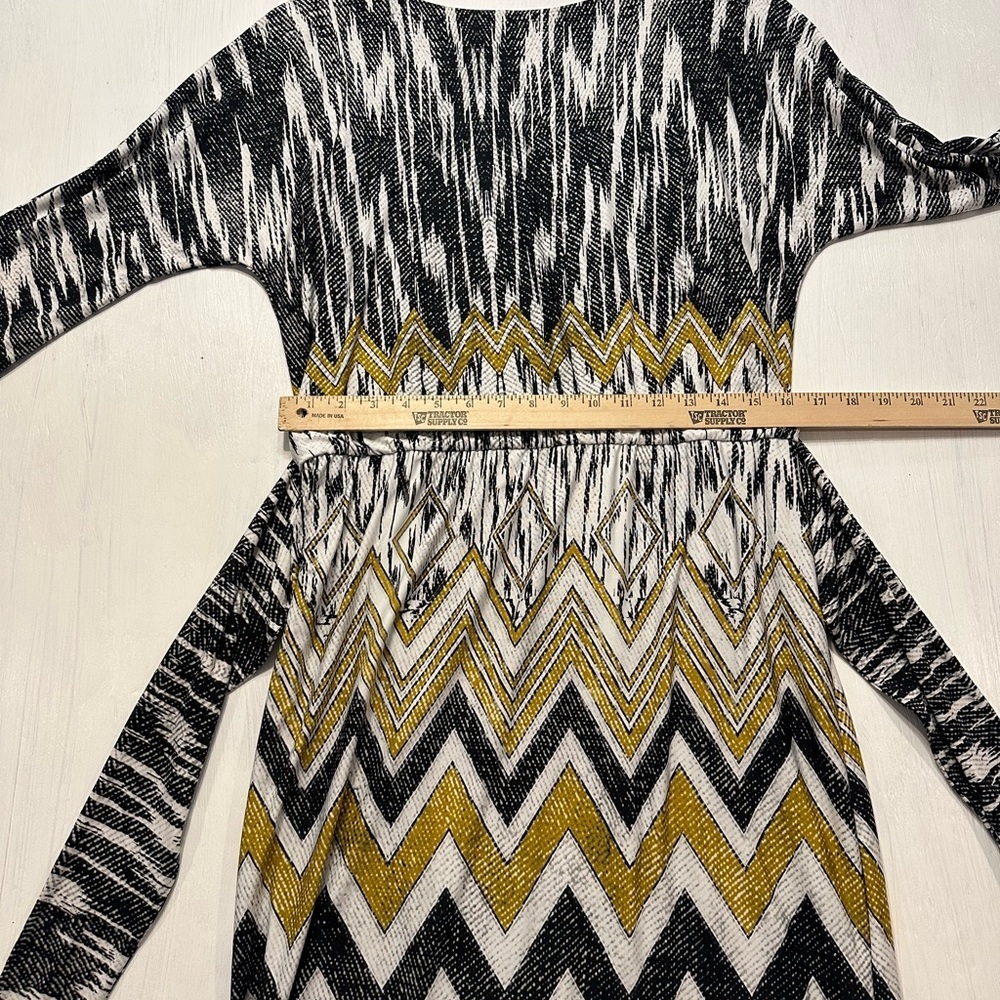 Ellen Tracy Dress Size 8 Black White Yellow Chevron Belted 3/4 Sleeve NWT - Picture 4 of 10